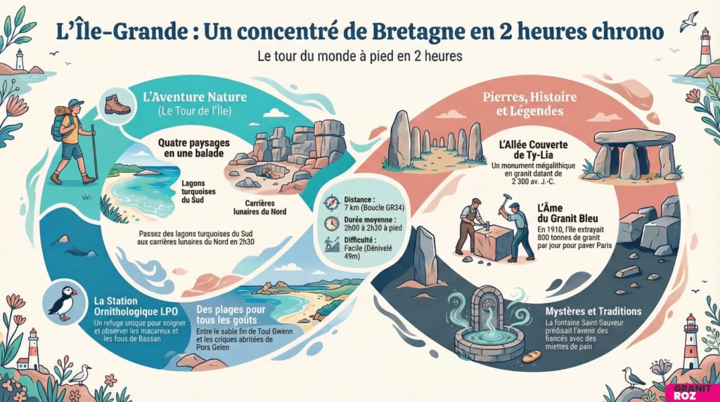 Guide de l'Île-Grande en Bretagne. Un concentré de Bretagne en 2 heures chrono.