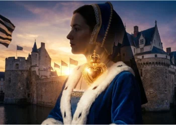 Illustration du reliquaire en or en forme de cœur couronné d'Anne de Bretagne, visuel promotionnel pour le podcast.