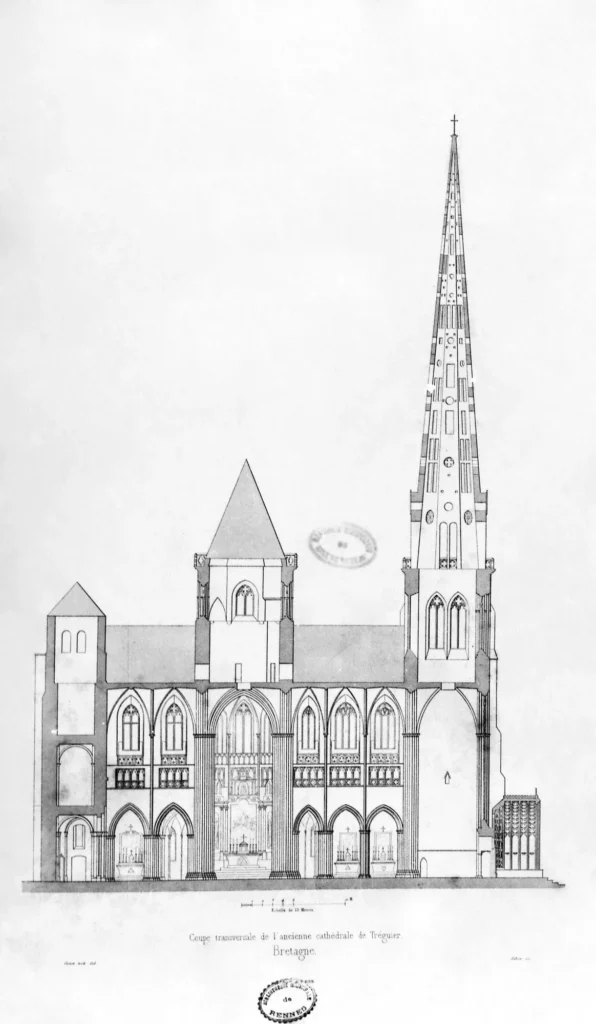 Tréguier : la cathédrale Saint-Tugdual en coupe transversale - © Inventaire général - ADAGP