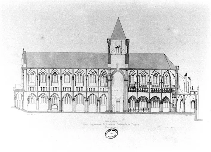 Tréguier : la cathédrale Saint-Tugdual en coupe longitudinale - © Inventaire général - ADAGP