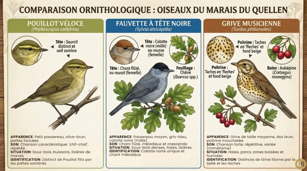 Comparaison ornithologique des oiseaux présents au Marais du Quellen en Bretagne
