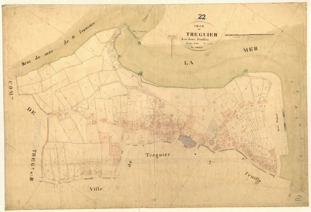 Plan de la ville de Tréguier en 1834 - © Archives départementales des Côtes-d'Armor