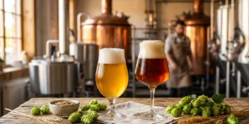 Dégustation dans une brasserie artisanale Perros-Guirec avec vue sur les cuves.