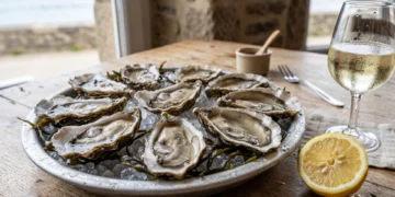 Plateau d'huîtres fraîches ouvertes pour une dégustation chez le producteur.