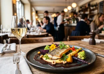 Dressage soigné et coloré dans un restaurant bistronomique Perros-Guirec.